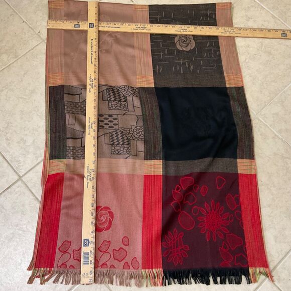 VTG PASHMINA Fringe Artsy Abstract Shawl Wrap Scarf 100% 25”x 72”  fringe - Picture 5 of 7